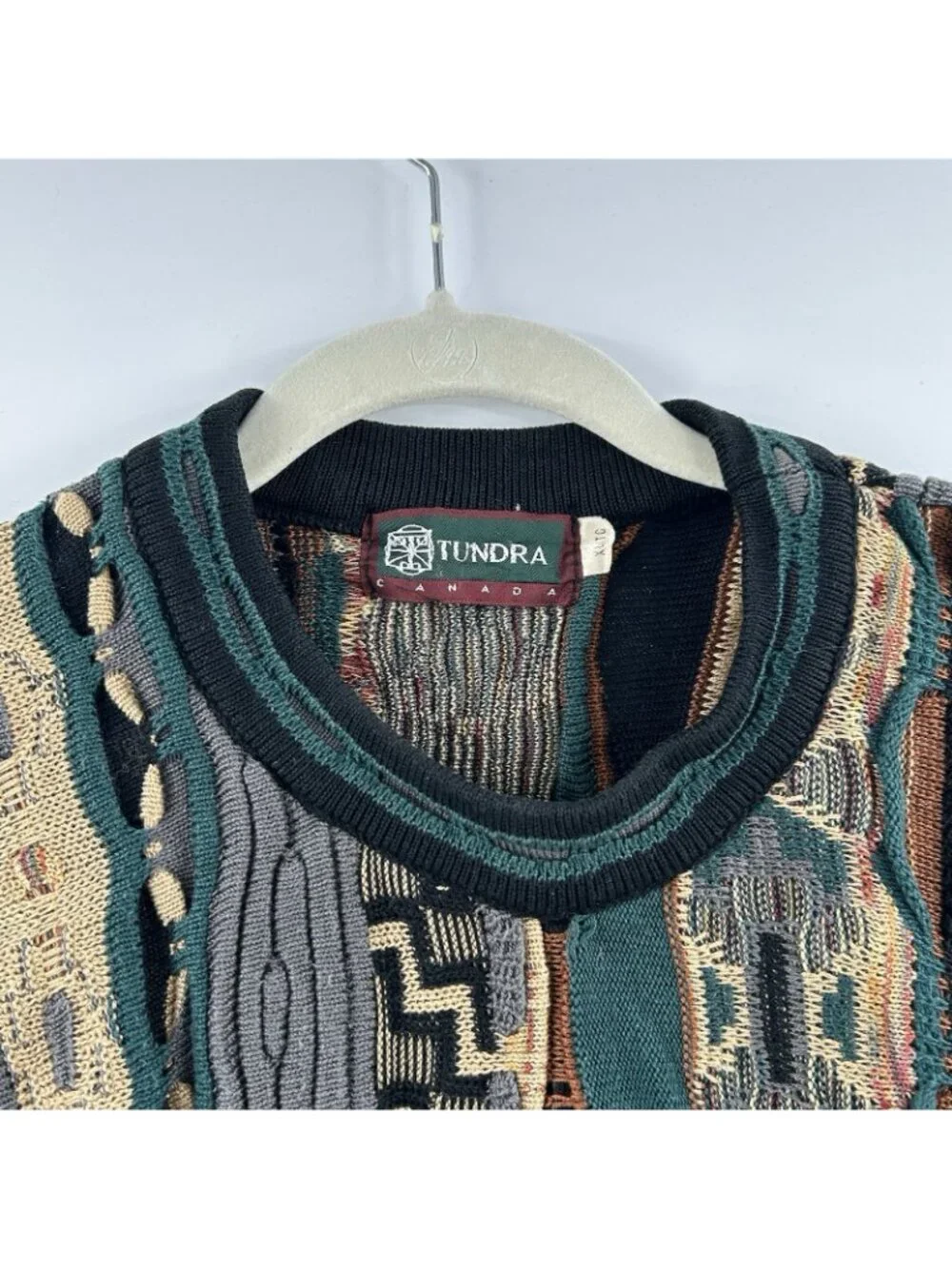 Vintage 90s Tundra 3D Knit Sweater Mens XL Multicolor Textured Vertical Stripe